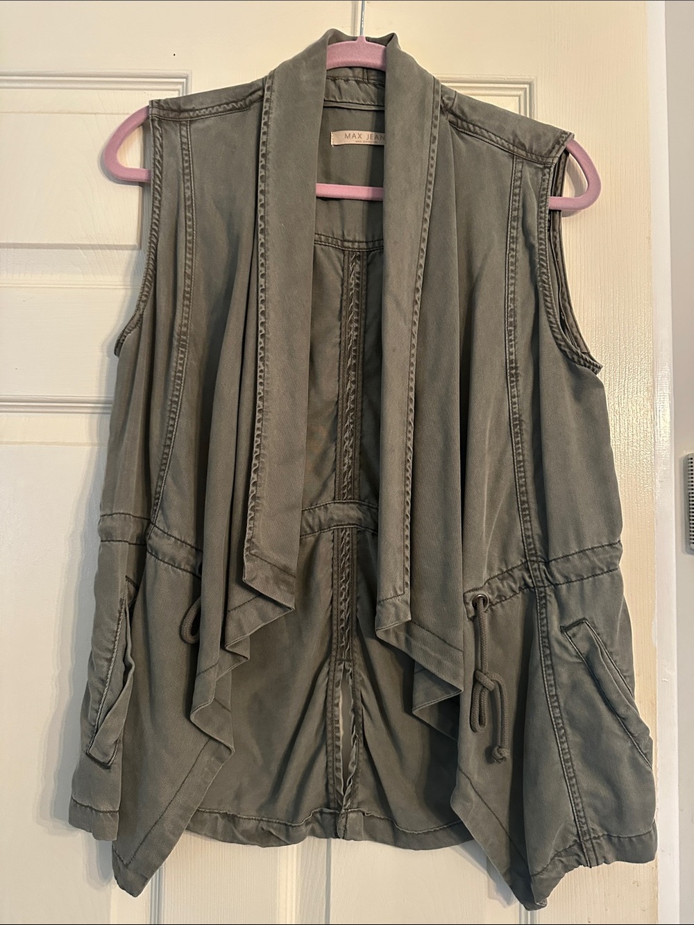 Max Jeans Olive Green Draped Utility Vest with Drawstring Waist
